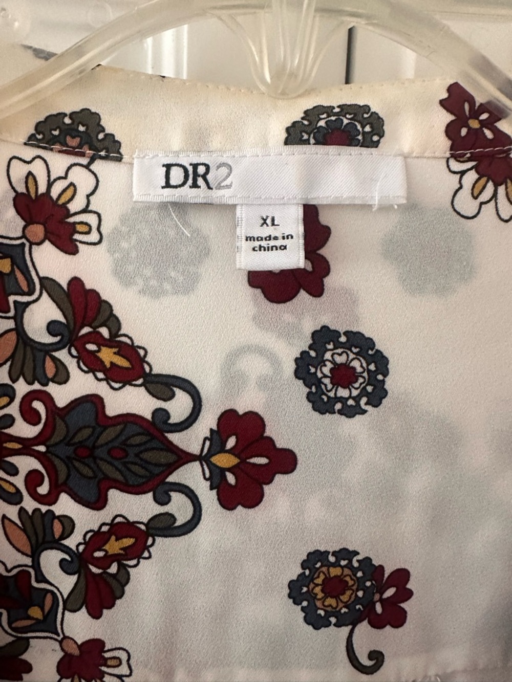 DR2 White Blouse with Burgundy and Black Medallion Print - Picture 3 of 5